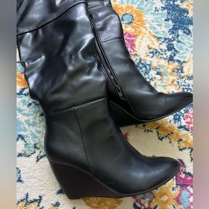 Wedge Heel Slouchy Knee High Boots